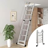 Misorat Dachbodentreppe Metall-Dachbodenleiter für Zweistöckiges Haus, Dachbodentreppe, Klappbare Trittleiter, Feuerleiter für Wohnungen, Robuste Dachbodentreppen-Sicherheit 8-10 Step,10 Step