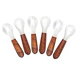 DUEBEL Set mit 6 Kaviarlöffeln mit Holzgriff, 10,2 cm Perlmuttlöffel für Kaviar-Servieren, Eier-Servieren, Catering-Deroration