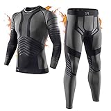 MEETYOO Thermounterwäsche Set Herren, Innenfleece Lange Funktionsunterwäsche Atmungsaktiv Winter Skiunterwäsche Sport Kompressionsanzug für Workout Skifahren Laufen Radsport Wandern
