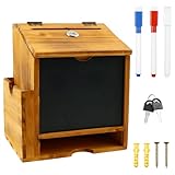 Vorschlagsbox aus Holz Kummerkasten Abschließbar Aufhängbar mit 3 Markierstift Kreative Tafel, 3 Unterteilungen: Lieferöffnung, Seitliches Dokumentenfach, Unteres Ablagefach