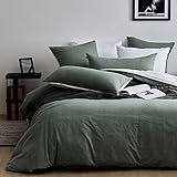MILDLY 135x200 Baumwolle Salbeigrün, Bettwäsche-Sets 100% Gewaschene mit Leinenartigem Griff, ÖkoTex Zertifiziert & für Allergiker Geeignet, 1 Bettbezug & 1 Kissenbezügen 80x80