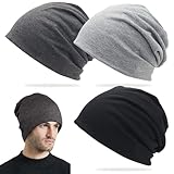 JWTRSVTY 3 PCS Leichte Dünne Mütze, Mütze Herren und Damen, Klassische Unisex Jersey Mütze, Weich Baumwolle Chemo Mütze, Dünne Mütze Warm, für Sommer und Herbst Winter (Schwarz+Hellgrau+Dunkelgrau)