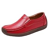 Soya Damenschuhe, Plateau, Keilabsatz, lässig, Frühling und Herbst, modisch, Leder, Soja-Schuhe, Damenschuhe, niedriger Absatz, bequeme Freizeitschuhe, rot, 39.5 EU