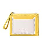 Modische Damen-Ausweis-Geldbörse, kurze Geldbörse, einfarbig, Reißverschluss, mehrere Kartenfächer, Clutch, Geldbörse für Herren, Leder, personalisierbar (Gelb, Einheitsgröße)