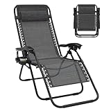 Huracan Liegestuhl Klappbar, Sonnenliege Balkon mit Stufenlos verstellbare Positionen & Kopfstütze & Getränkhalter, Gartenliege Relaxliege aus Stahlrahmen für Terrasse Schwimmbad, Anthrazit