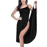 AUYAO Strandkleider Damen, Sommer Bikini Badeanzüge Cover Ups Ärmellos Wickelrock, Lang Kleid Strandbadekleid mit Spaghettiträger, Locker Lässiger Überzug(Schwarz)
