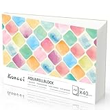 Koncci Aquarellpapier A4, 40 Blatt Aquarellblock, Kaltgepresst 300g/m² Weißes Aquarell Papier, Watercolor paper für Aquarellmalerei und Zeichnung, Geeignet für Studenten, Anfänger, Künstler
