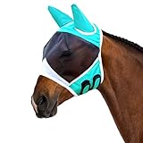 Fliegenmasken für Pferde mit Ohren, Horse Fly Mask Pferde und UV-Schutz, Glatter und Elastischer Lycra Fliegenmaske (Blau)