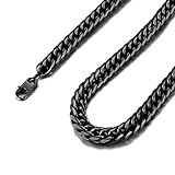 FindChic Halskette Herren Schwarz Massiv Panzerkette 6mm breit 46cm lang Geliederkette Punk Cuban Chain mit Geschenkebox für Männer Jungen