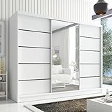 A&J MöbelLand Kleiderschrank Aurelia 2 – Schwebetürenschrank 200 cm breit mit Spiegel, 3-türig, Kleiderschrank mit Schubladen, Schiebetürenschrank für Schlafzimmer oder Garderobe