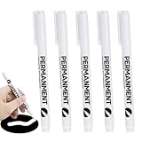 5 Pcs Permanent Marker Weiß, Wasserfester Stift, Acrylstifte Wasserfest und Schnell Trocknender, Permanentmarker zum Steine Bemalen für Karton, Glass Holz, Metall, Keramik Tassen (Rundspitze, 1mm)