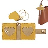 XIAOXIAOYU Schlüsselanhänger-Fotoalbum, PU-Leder, Schlüsselanhänger, Bilderhalter, Anhänger, Aufbewahrungstasche, Schutztasche für Damen und Herren, Geburtstag, Hochzeit, gelb, Refer to description