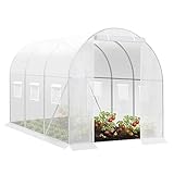 WOLTU Gewächshaus 200x200x300 cm, Foliengewächshaus Winterfest, Folientunnel für Aufzucht Tomaten, Tomatenhaus mit Tür 6 Fenstern, aus Stahlrohr PE,Weiß