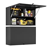 TIMELESS PIECES Werkzeugschrank Hängeschrank,Werkstattschrank Metall Wandschrank mit Abschließbaren & Verstellbarem Regal Wandregal für Garage, Werkstatt, Badezimmer, Küche 50x80x32cm(Schwarz)