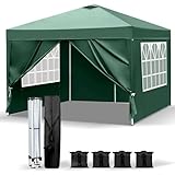 LEADZM Pavillon 3x3m,Pop-up Faltpavillon,Stabil,Wasserdicht, Winddicht,Höhenverstellbar,Entlüftung,UV Schutz 50+,mit 4 Seitenteilen und 4 Sandsäcke,Grün