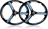 26-Zoll-Fahrrad-Radsatz, 3-Speichen-Mountainbike-Radsatz mit integriertem Hinterradsatz, Scheibenbremse, Magnesiumlegierung(Blue)