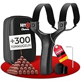 HITX® Zwille Steinschleuder Profi Bundle Set | Für Große Hände & Einfacher Clip-Technik | Slingshot Schleuder mit Gummiband Extra Stark | + 300 Tonkugeln | Bundle Set mit Ersatzgummi | Gamma