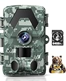 Wildkamera, 5K 60MP Wildtierkamera mit 98FT 130 Weitwinkel, 0,05s Auslösezeit Nachtsicht Bewegungssensor Jagdkamera, IP66 Wasserdicht, kein Glühen Infrarot-LEDs für Garten mit 64GB Speicherkarte