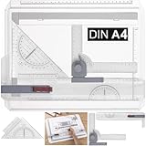 Kasadin Zeichenplatte A4 Zeichenbrett Multifunktions Zeichentisch mit Parallel-Zeichenschiene Doppelnutführung Einstellbar Winkel Schnellzeichendreieck für Professionell Office Studenten Studium,A4
