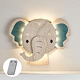 Lights4fun LED Wandleuchte Elefant aus Holz mit Fernbedienung Timer batteriebetrieben Innenbereich Kinderzimmer Deko Wandleuchte Kinderlampe Wandlicht Babyzimmer