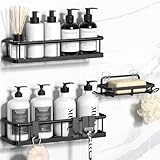 YASONIC Duschregal ohne Bohren mit Seifenschale - Rostfreier & Stabiler Badezimmer Organizer, Schnelltrocknend Duschablage Badregal, Shampoo Halterung für Dusche Shower Shelf, 3 Stück Schwarz