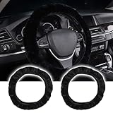 HIQE-FL Lenkradbezug Auto, 2 Stück, Anti Rutsch, Warme Abdeckung, Breathable, Anti Slip & Geruch frei, Fell, 38 cm Durchmesser, Schwarz, Für Herbst- und Wintersaison