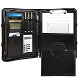 Hochwertige vegane Leder-Businessmappe mit Reißverschluss, Padfolio-Organizer für Damen und Herren, Mappe mit Kartenfach, Schreibblock und Kartenfach für Business, Schule und Arbeit