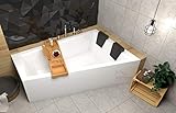 ECOLAM® Badewanne Intima Duo Eckwanne für Zwei 180x125 cm RECHTS + Ablage Bambus + Schürze aus Acryl + 2x Kopfstütze Ab- und Überlauf Automatik Füße Silikon Komplett-Set - PERFEKT FÜR ZWEI PERSONEN