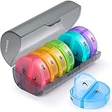 SUKUOS Tablettenbox 7 Tage Morgens Abends, Pillendose Rund, 2 fächer, Handlicher und Feuchtigkeitsbeständiger Medikamentenbox Medikamentendosierer