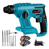 ONEVAN Akku Bohrhammer Bohrmaschine, 2 Funktionen Schlagbohrmaschine und Abbruchhammer, Akkubohrer Stemmhammer Bohrhämmer (mit 2 2000mAh Akkus)