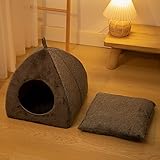 BYNYXI Katzenhöhle, Warm Kuschelhöhle für Katzen Höhle Waschbare Katzenhaus mit abnehmbare Kissen Flauschiges Plüsch Kätzchenbett Dreieckiges Katzenschlafplatz für Katzen und Kätzchen,36cmx36cmx38cm