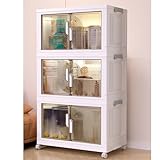 WEIDPHL Lagerbehälter Mit Deckel, Stapelbare Aufbewahrungsbox Aus Kunststoff, Zusammenklappbare Aufbewahrungsboxen, Lagerbehälterwagen Für Schlafzimmer, Arbeitszimmer, Büro,Weiß,Medium