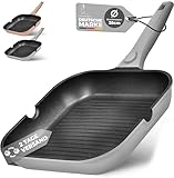 TRAUMLEBEN NEU Grillpfanne 28 cm mit Ausguss & abnehmbarem Griff, Antihaftbeschichtung, PFOA-frei, für Induktion geeignet | backofenfest | beschichtete Pfanne für den Grill | Steakpfanne (grau)