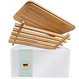 Filström® Brotkasten Metall weiß modern | Brotbox Küche inkl. Bambusgitter | Brotkasten mit Schneidebrett | ideale Rundum-Belüftung | Brotaufbewahrung | 33x21x15cm