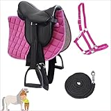 My Sweet Pony® Kinder Shettysattel-Set Black Beauty + Halfter + Führstrick | Sattel für Pony Shetty und Holzpferd | Alles enthalten | kompletter Sattel | Ideal für erste Reitversuche
