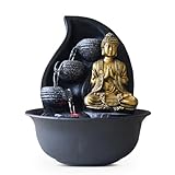 Zen Light Praya Zimmerbrunnen mit Pumpe und LED-Beleuchtung, Kunstharz, Gold