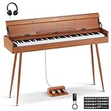 Eastar EUP-100 Digital Piano 88 Tasten mit gewichteter Klaviatur, E-Piano in voller Größe für Anfänger, mit Kopfhörer, Notenaufklebern, 3 Pedalen, kabelloser Verbindung&MIDI – Retro-Holzfarbe