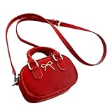 Damen-Umhängetasche, kleine Umhängetasche, schöne Schleifen, Kuriertasche, PU-Leder, Bowling-Handtasche, modisch, Pendeln, Bowling, kleine Schulter, schöne Schleifen, Crossbody, Pendeln, Rot