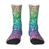 JDNFDR Bürosocken, Regenbogen-Glitzer, Arbeitssocken, flippige Wandersocken, lässige Herrensocken für Baseball, Outdoor-Spaziergänge
