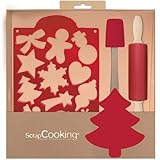 ScrapCooking - Weihnachten Kinder Backset - Mit Spatel, Teigrolle & 1 Ausstechform für Kekse mit 12 Motiven - Geschenkset Backform & Ausstecher - Holz Silikon Kochset - 1142