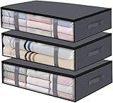 UPhitnis 3 Stück Unterbett Aufbewahrungsbox - Unterbettkommode mit Sichtfenster & Reißverschluss & Griffen - Faltbare Bettkasten Aufbewahrungstasche für Bettdecken/Kleidung/Bettzeug/Decken 60x45x15cm