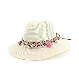 Sonnenhut Strohhut Hut Damen Sonnenhüte Frauen Große Krempe Fester Gürtel Strohhut Lässig Fascinator Outdoor Strand Faltbare Frauenhüte -Ivory_Adjustable