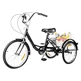 Mqwdxzfes 20 Zoll Dreirad für Erwachsene, 3-Rad-8-Gang-Seniorenfahrrad mit Einkaufskorb, Outdoor Fahren Dreirad Freizeit Cityräder Schaltung Seniorenfahrrad für Senioren, Einkaufen (Schwarz)