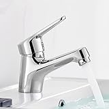 Ibergrif Wasserhahn Bad, Waschtischarmatur für Badezimmer, Einhebelmischbatterie Waschbecken mit Kalt- und Warmwasser-Funktion, Geräuschreduzierung, Wassereinsparung, Messing, Chrom, M11050