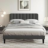 VECELO Polsterbett 140 x 200 cm Doppelbett mit Höhenverstellbarem Kopfteil, Stabiler Bettrahmen mit Lattenrost, Gepolstertes Bettgestell, Kein Boxspring erforderlich, Samt, Ohne Matratze, Grau