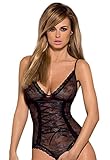 Selente Love & Fun verführerisches 2-teiliges Damen Dessous-Set aus Body/Ouvert-Body & Satin-Augenbinde, made in EU, schwarz-Schnürung, Gr. S/M
