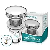 Engelbach® Universal Waschbecken Ablaufgarnitur - Pop up Ablaufventil mit und ohne Überlauf (Auch für Waschtische) Herausziehbarer Stöpsel mit Haarsieb - inklusive Einbauanleitung