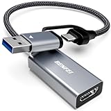 BENFEI Video/Audio Capture Card, 4K HDMI auf USB C/A Capture Card, Full HD 1080P 60FPS Video Grabber für Gaming Rekorder Livestreaming, kompatibel mit Switch PS5 PS4 Xbox TV Stick Camera PC iPad Mac