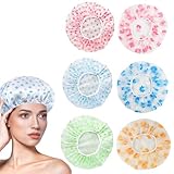 6 Stück Duschhaube, Damen Elastische Duschkappe, Wasserdichte Duschhauben, Wiederverwendbare Dusche Kappen, für Mädchen Frauen Damen Salon, große Kunststoffkappe für langes Haar