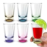 volila Bunte Shotgläser - 6 x 2,5 cl Kleine Schnapsgläser Set mit schwerem Boden - Ideale Tequila Gläser, Vodka Gläser, Pinnchen, Stamperlgläser für Schnaps, Jägermeister, Korn